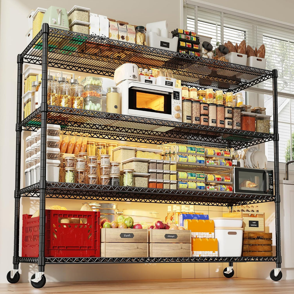 REIBII 60''W Storage Shelves 2399LBS Wire Shelving with Wheels Garage Shelving Heavy Duty Metal Shelves for Storage Rack Adjustable Shelf for Commercial Garage Kitchen, 60' W x 18' D x 65.5' H