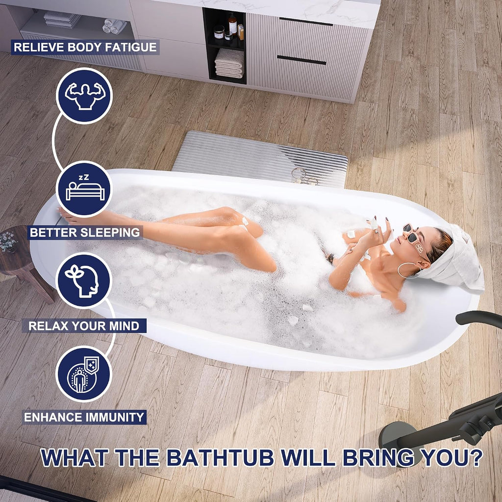 59' Acrylic Free Standing Tub, Stand Alone Tub, Freestanding Bathtub, Soaking Bathtub, cUPC Certified, CM(Glossy White)