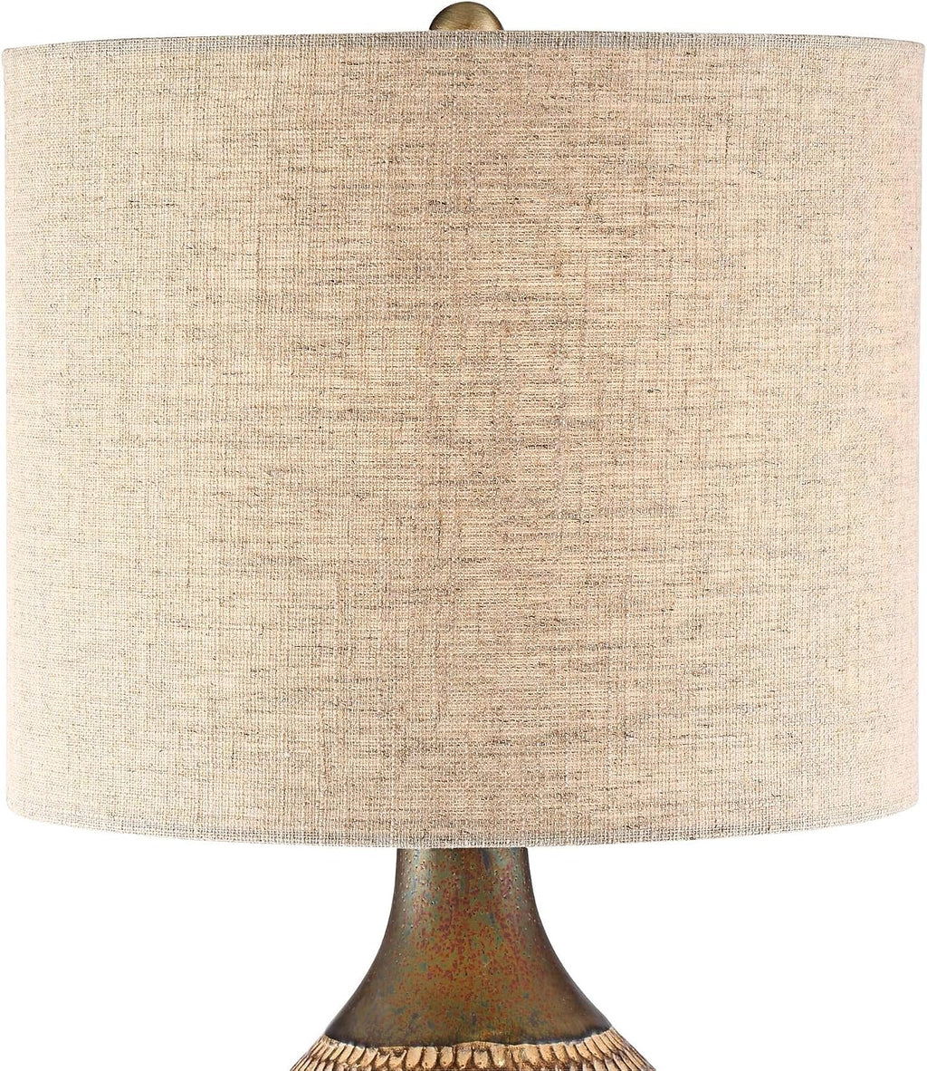 360 Lighting Emma 21' High Small Mid Century Modern Accent Table Lamps Set of 2 Brown Wood Finish Ceramic Oatmeal Shade Living Room Bedroom Bedside Nightstand House Office Home Kitchen
