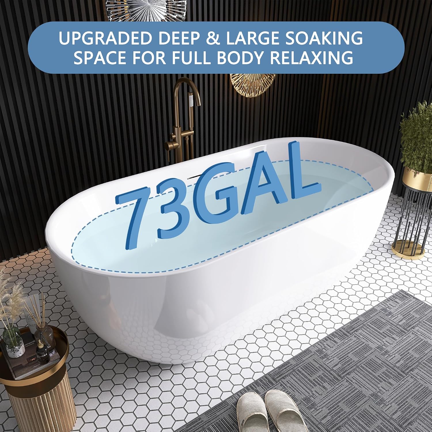 59' Free Standing Tub, Pure Acrylic Freestanding Bathtub, Stylish Stand Alone Contemporary Deep Soaking Bath Tub, cUPC Certified SY6850 (Glossy White)