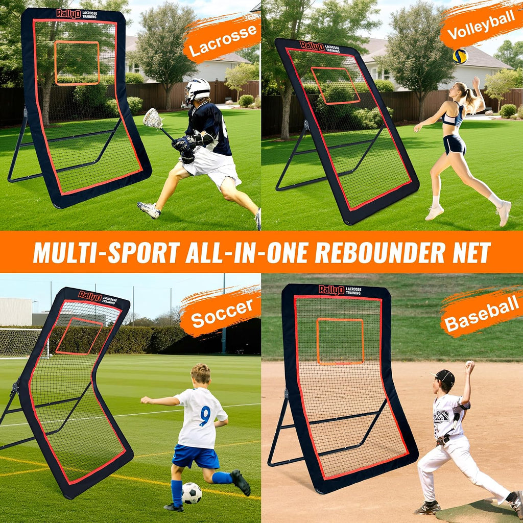 Lacrosse Rebounder for Backyard Heavy-Duty Volleyball Rebounder Net with Color Box, Adjustable 5 Rebound Angles for Lacrosse, Volleyball, Baseball, Soccer Practice