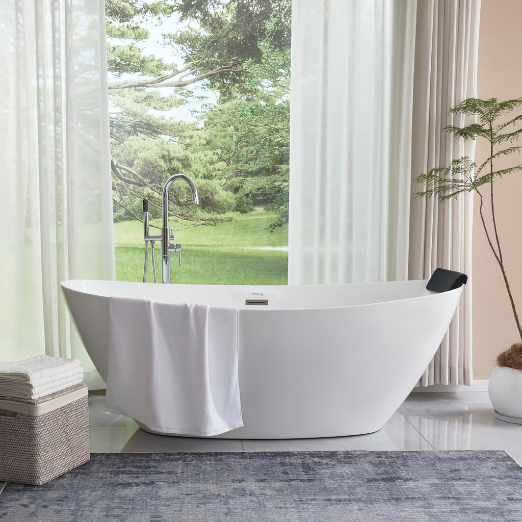 HomeBeyond 71 Inch Free Standing Bathtub | Acrylic Freestanding Bathtub Soaking Tub, Modern Bathroom Stand Alone Tub Suitable for 1-2 Person Bathing, with Pop-up Drain Overflow