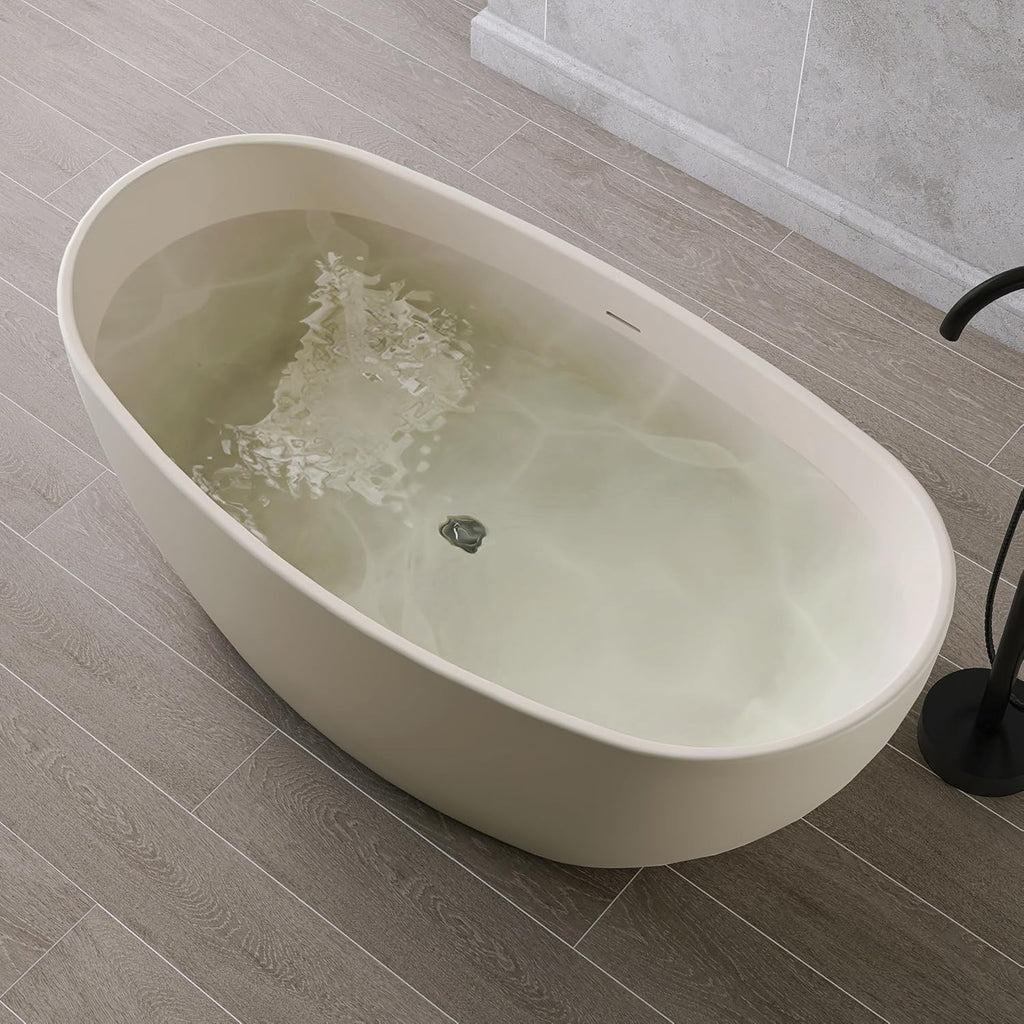 60' Acrylic Soaking Tub,Large Freestanding Bathtub, Free Standing Tub with Integrated Overflow and Drain, Soaker Tubs with Adjustable Legs, cUPC Certified, Latte color