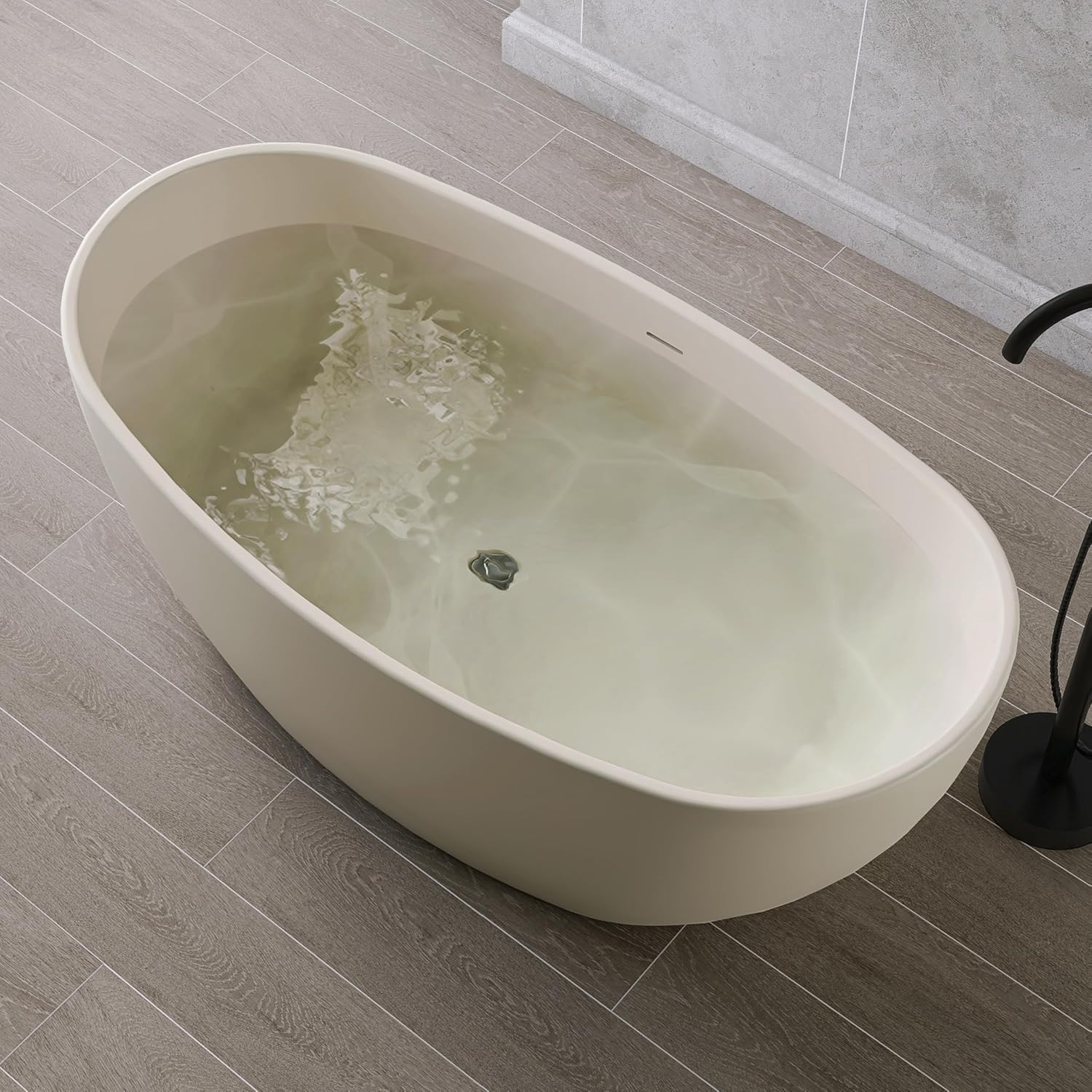 60' Acrylic Soaking Tub,Large Freestanding Bathtub, Free Standing Tub with Integrated Overflow and Drain, Soaker Tubs with Adjustable Legs, cUPC Certified, Latte color
