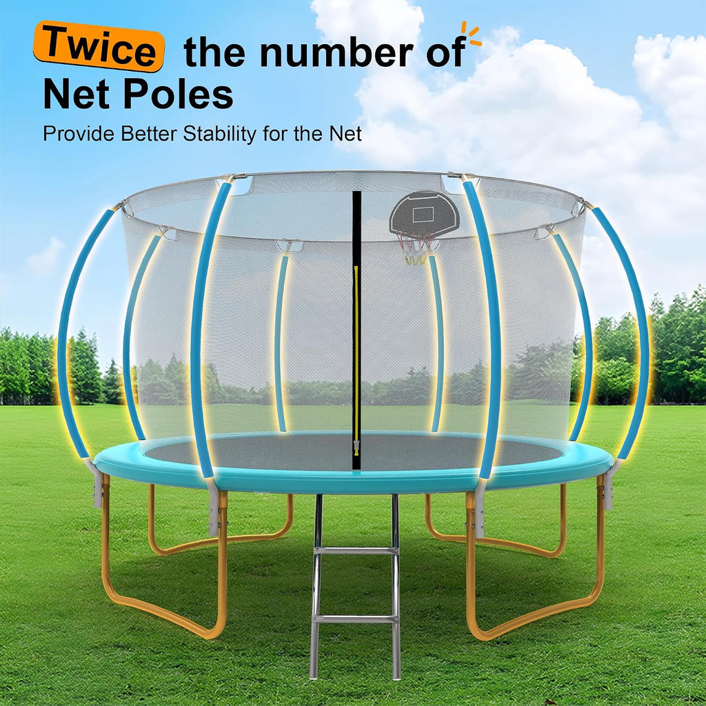 Tranpoline 10FT 12FT 14FT 16FT Tranpoline for Kids with Safety Enclosure Net Recreational Tranpoline for Adults ASTM Approval Backyard Outdoor Tranpoline with Basketball Hoop