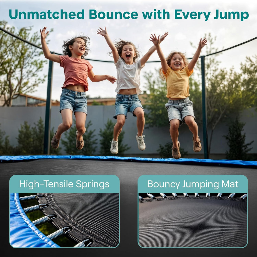 SereneLife Trampoline Outdoor 8FT 10FT 12FT 14FT with Enclosure Net, Ladder and Anti-Rust Coating - ASTM Approved Recreational Trampolines - Heavy Duty Yard Trampolines for Kids and Adults