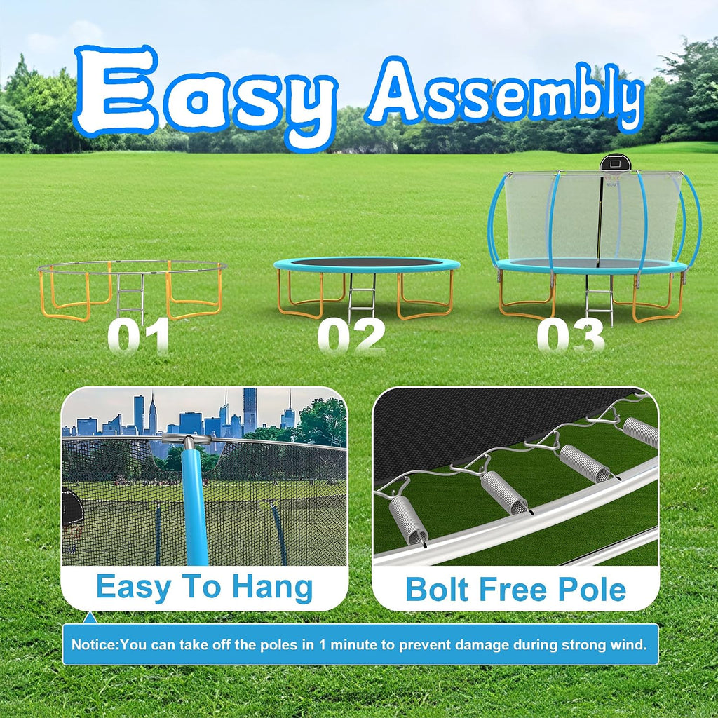 Tranpoline 10FT 12FT 14FT 16FT Tranpoline for Kids with Safety Enclosure Net Recreational Tranpoline for Adults ASTM Approval Backyard Outdoor Tranpoline with Basketball Hoop