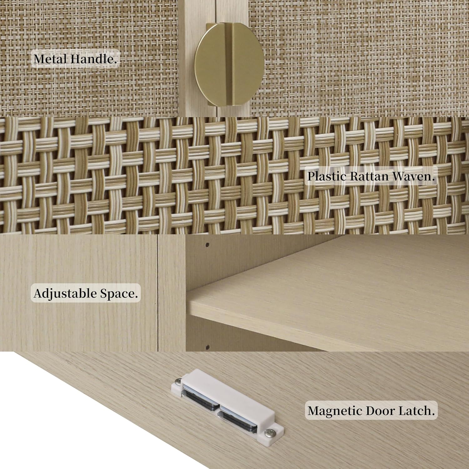 Rattan Storage Cabinet, Beige Boho Sideboard with Adjustable Shelf, Magnetic Door Latch. [2pcs, Beige]