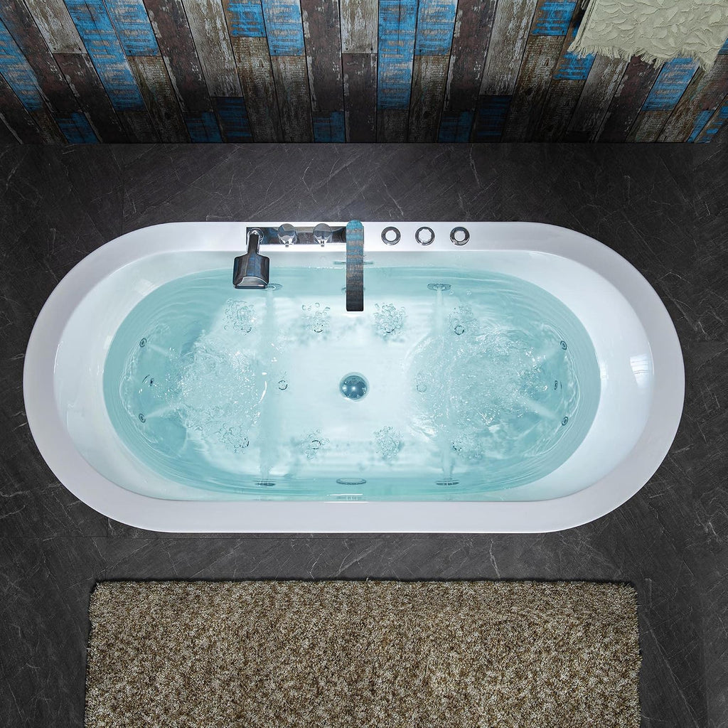 WOODBRIDGE 66-1/2' x 31-7/8' Whirlpool Water Jetted and Air Bubble Freestanding Heated Soaking Combination Bathtub with Faucet,BJ-200+F0041