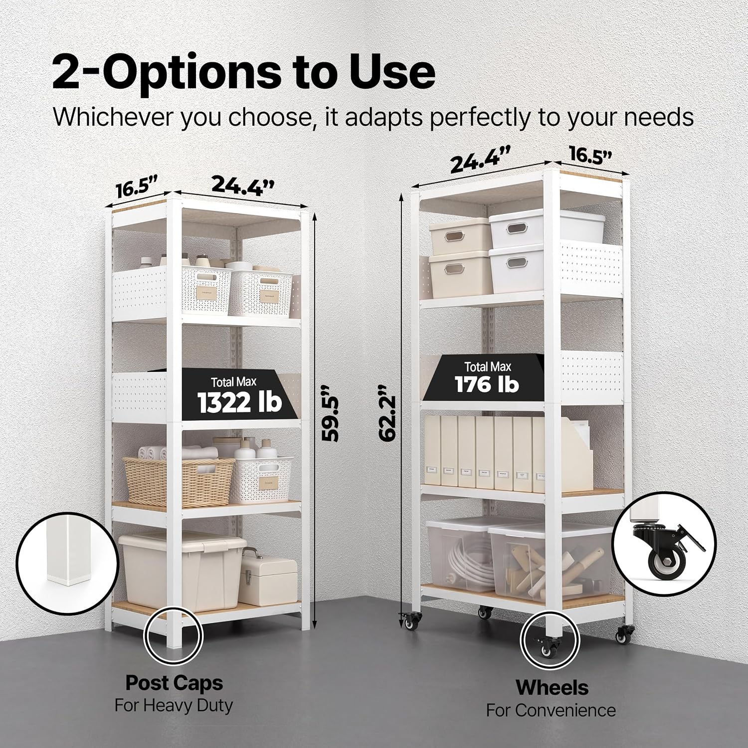 HOMEDANT 5-Tier Rolling Shelving Unit with Lockable Wheels Multipurpose Storage Cart with Pegboards for Kitchen Laundry Pantry 24' W 1Pack