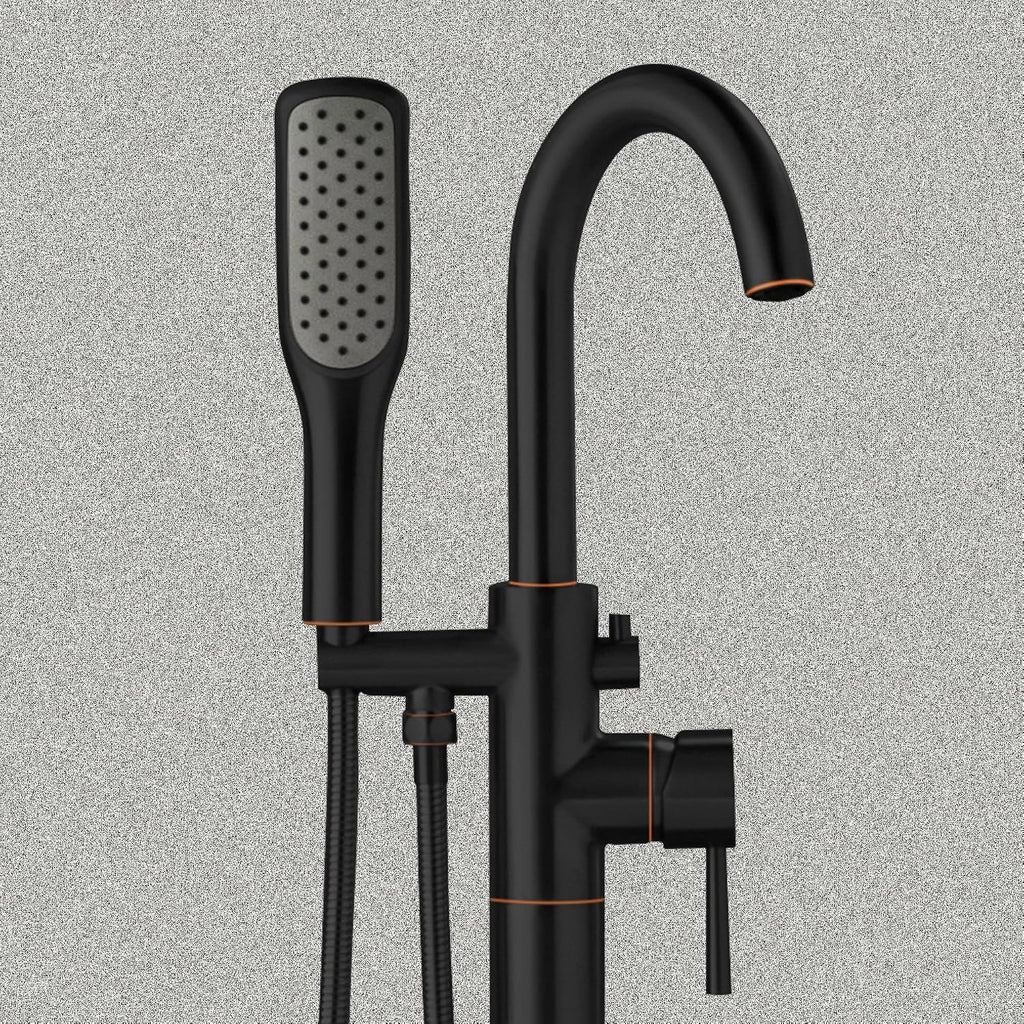 WOODBRIDGE High Flow Rate 8 GPM Freestanding Tub Filler Faucet with Hand Shower, Oil Rubbed Bronze,F0027ORBSQ