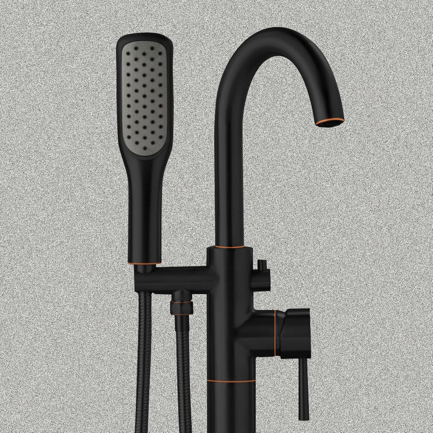 WOODBRIDGE High Flow Rate 8 GPM Freestanding Tub Filler Faucet with Hand Shower, Oil Rubbed Bronze,F0027ORBSQ
