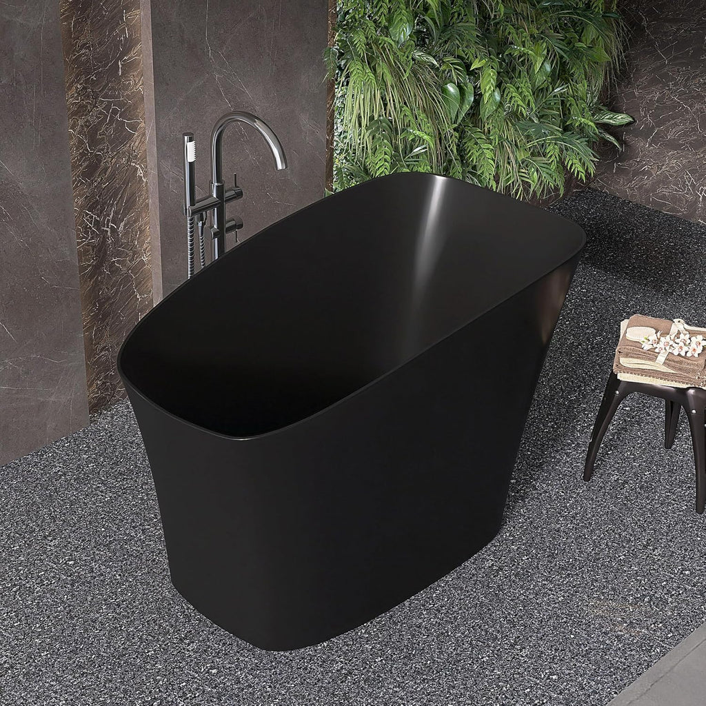 51'' Japanese Soaking Tub Freestanding Bathtub Resin Stone Bathtubs Deep soaking Tub with Overflow and Pop-up Drain - black