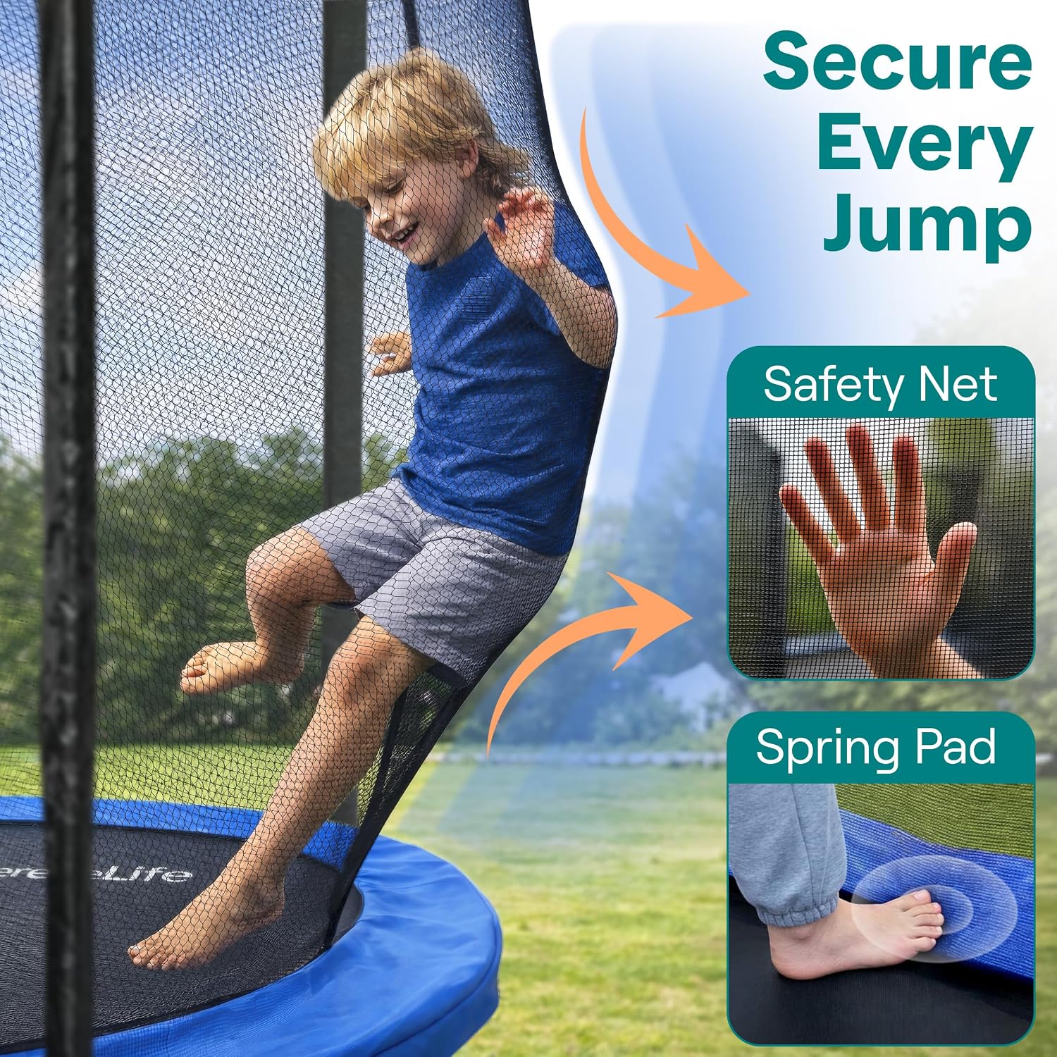 SereneLife Trampoline Outdoor 8FT 10FT 12FT 14FT with Enclosure Net, Ladder and Anti-Rust Coating - ASTM Approved Recreational Trampolines - Heavy Duty Yard Trampolines for Kids and Adults