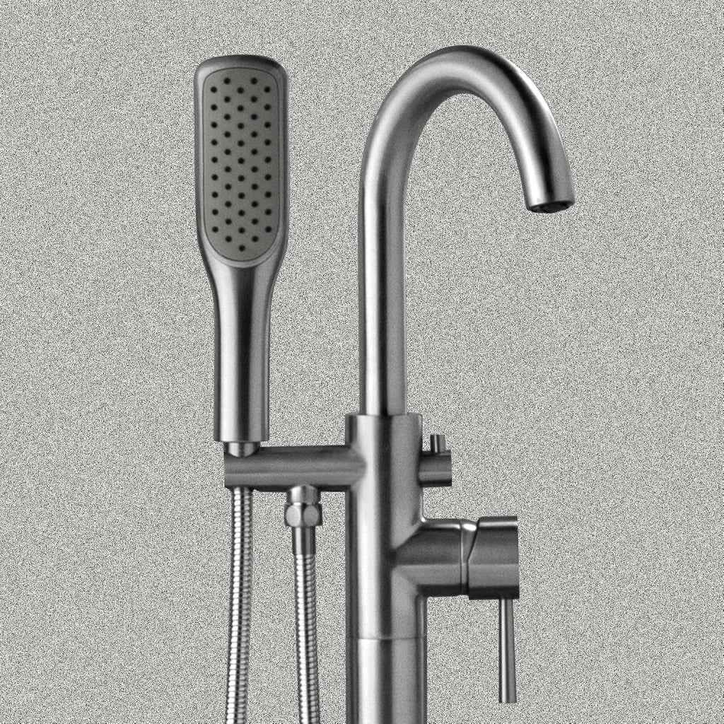 WOODBRIDGE High Flow Rate 8 GPM Freestanding Tub Filler Faucet with Hand Shower, Chrome,F0024CHSQ
