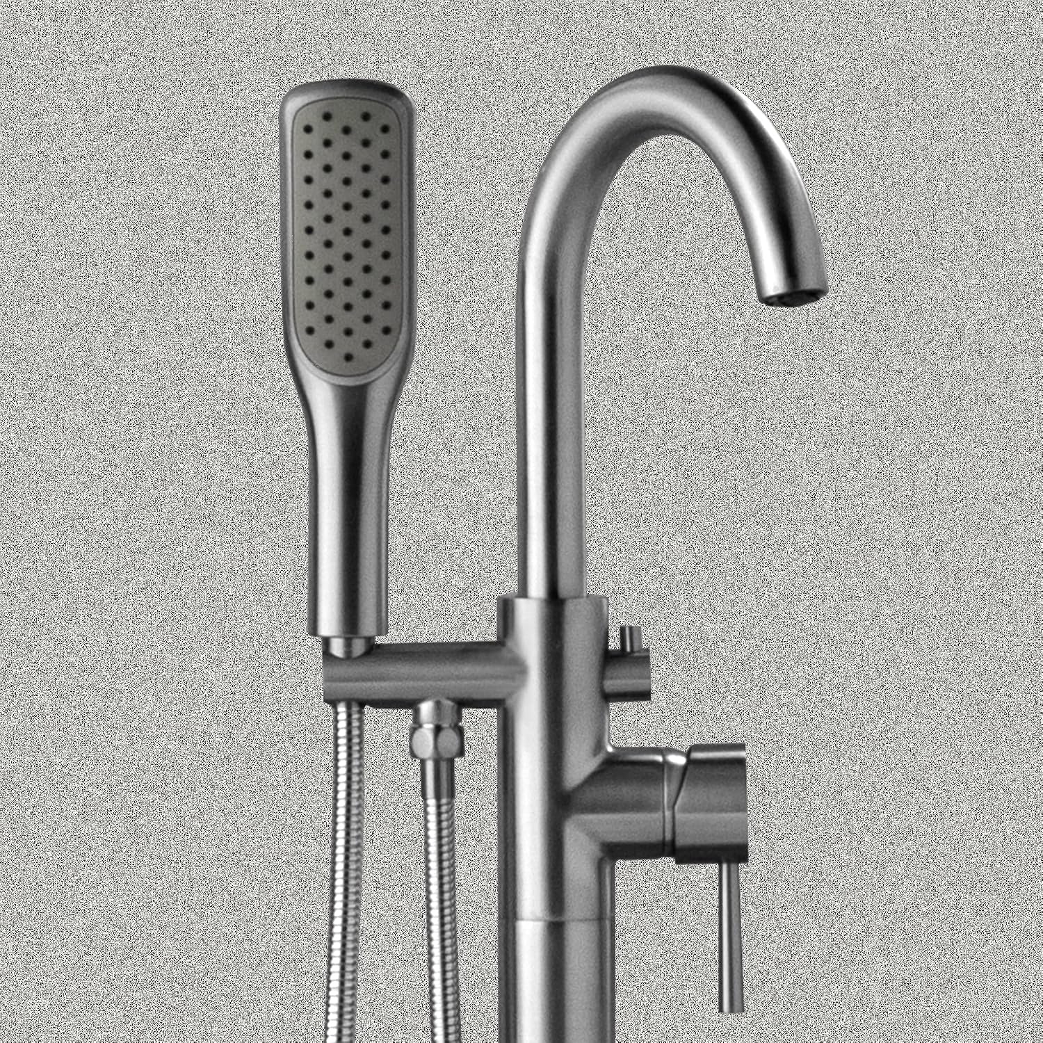 WOODBRIDGE High Flow Rate 8 GPM Freestanding Tub Filler Faucet with Hand Shower, Chrome,F0024CHSQ