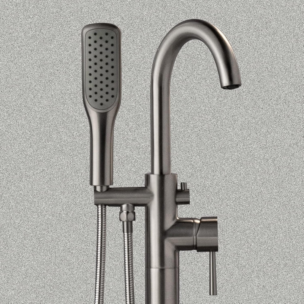 WOODBRIDGE High Flow Rate 8 GPM Freestanding Tub Filler Faucet with Hand Shower, Brushed Nickel,F0023BNSQ