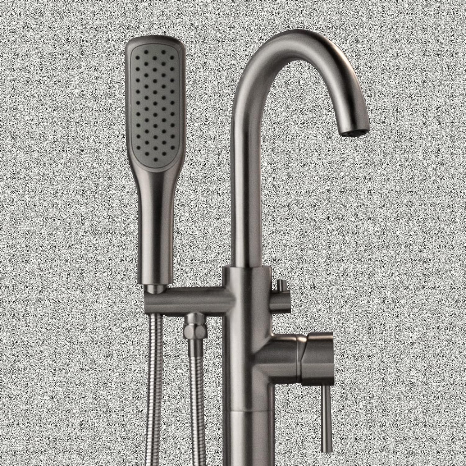 WOODBRIDGE High Flow Rate 8 GPM Freestanding Tub Filler Faucet with Hand Shower, Brushed Nickel,F0023BNSQ