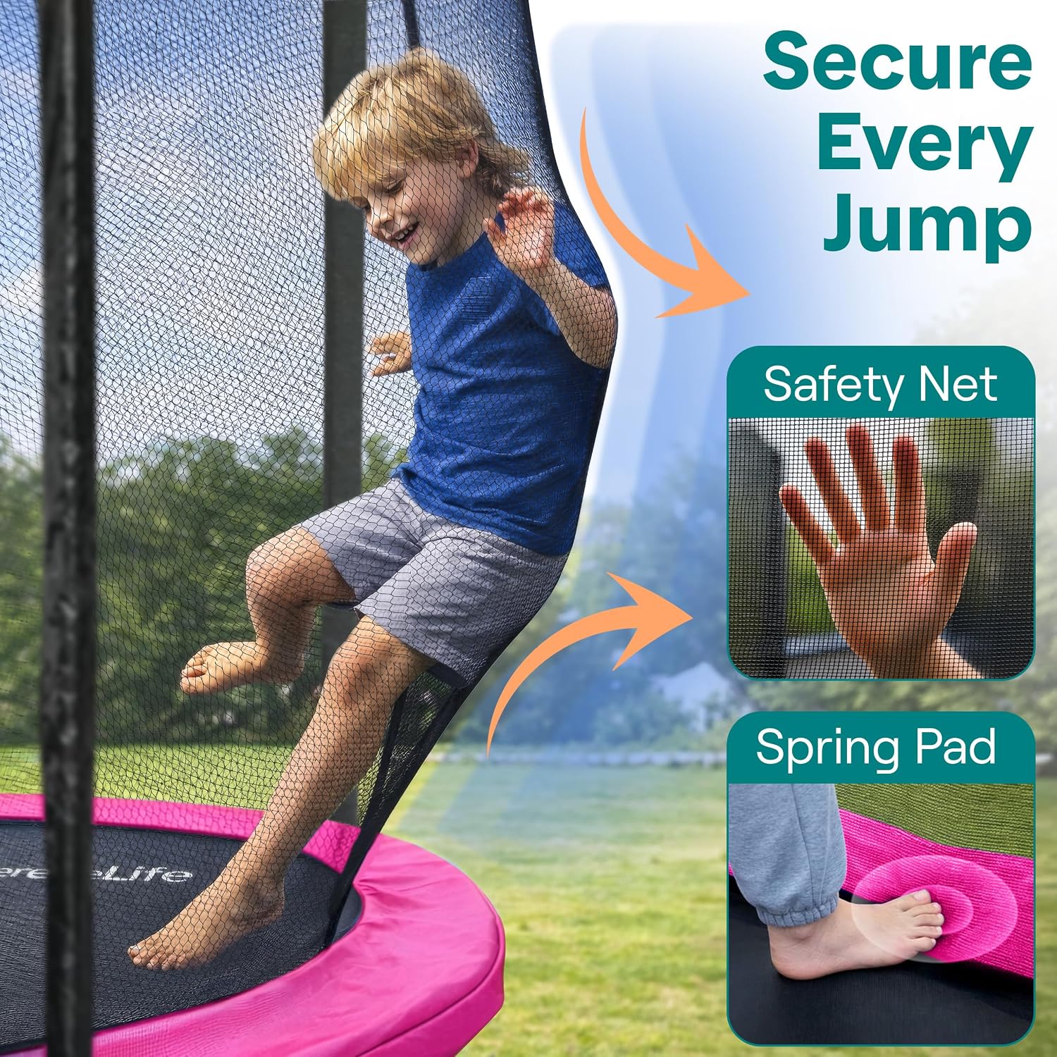 SereneLife Trampoline Outdoor 8FT 10FT 12FT 14FT with Enclosure Net, Ladder and Anti-Rust Coating - ASTM Approved Recreational Trampolines - Heavy Duty Yard Trampolines for Kids and Adults
