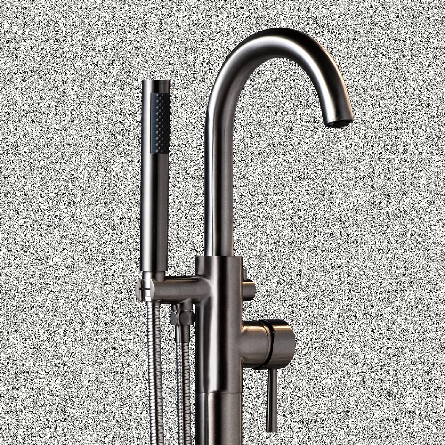 WOODBRIDGE F0023BNRD WOODBRIDGEE High Flow Rate 8 GPM Freestanding Tub Filler Faucet with Hand Shower, Brushed Nickel