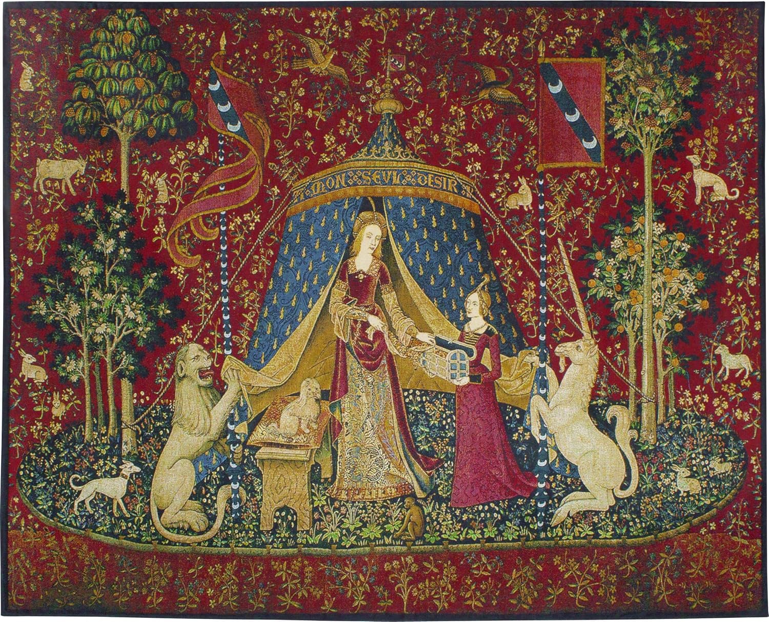The Lady and The Unicorn - Desire | Woven Tapestry Wall Art Hanging | Historic Middle Ages Tapestry Reproduction | 100% Cotton USA Size 62x50